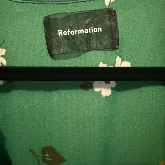 REFORMATION Lola Dress Floral Ruffle Mini V-Neck Wrap Short Sleeve Green M - Picture 6 of 8